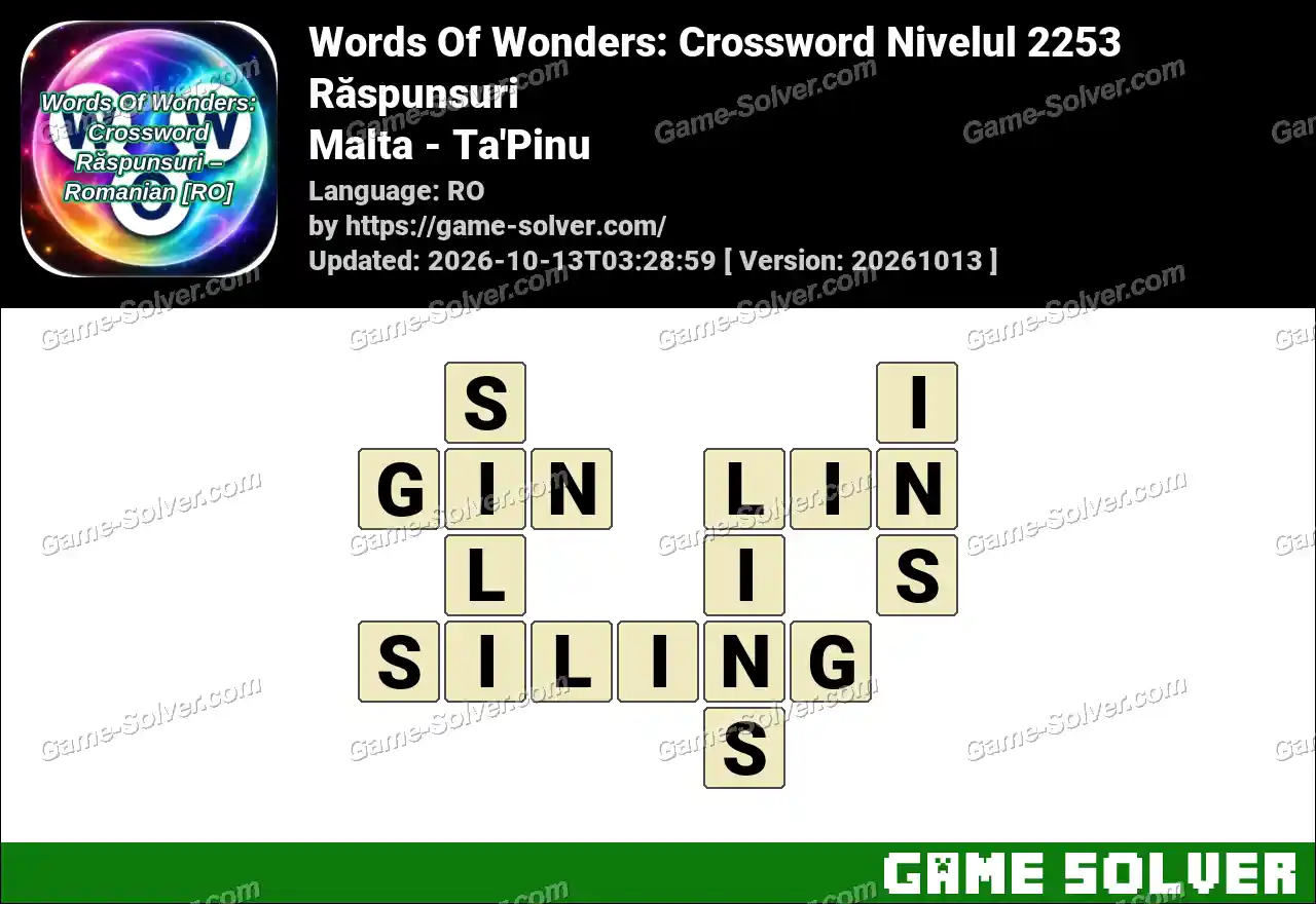 Words Of Wonders: Crossword Nivelul 2253 Răspunsuri – Malta – Ta’Pinu